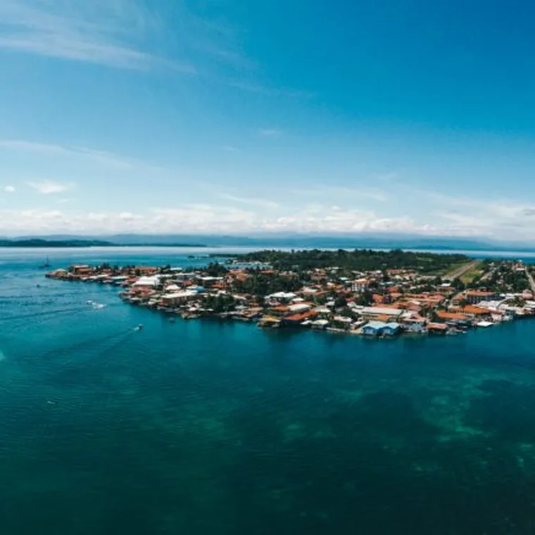 Bocas Town on its peninsula, from the air
